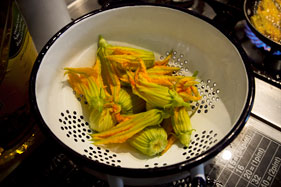 Courgette flowers ready to be fried for lunch